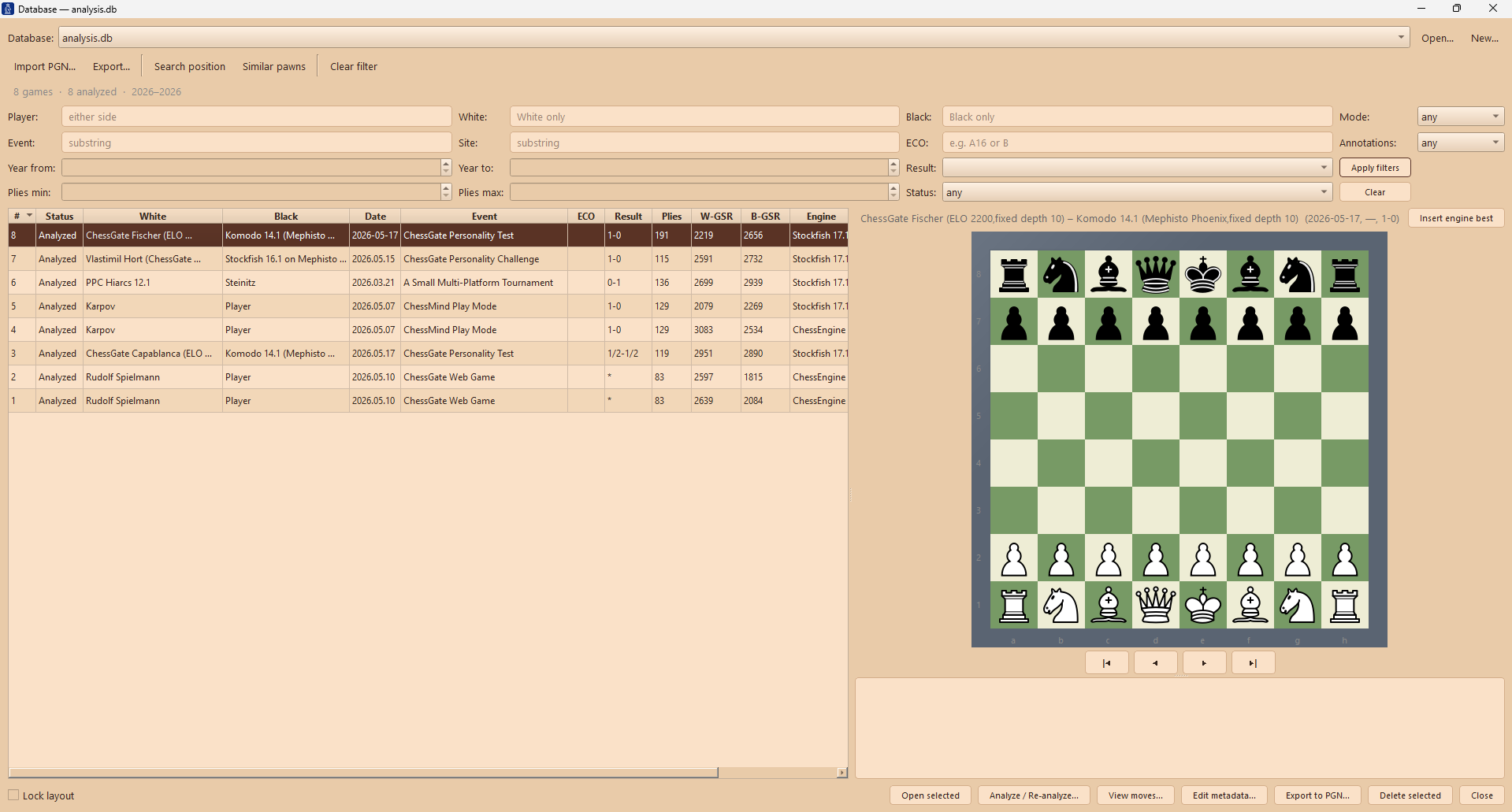 Games database view